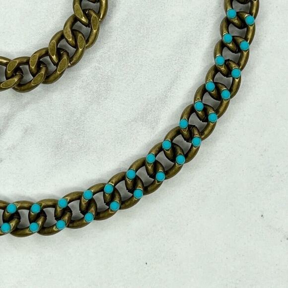 Premier Designs Gold Tone Blue Rhinestone Studded Chain Link Necklace - Picture 6 of 11